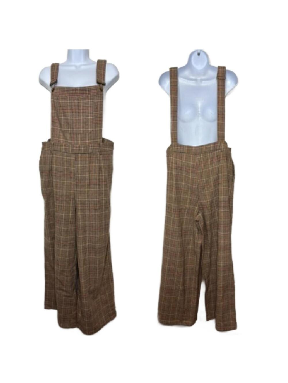 NWT Cider Sz XL Tan Plaid Wideleg Overalls, Jumpsuit, Romper (1991)